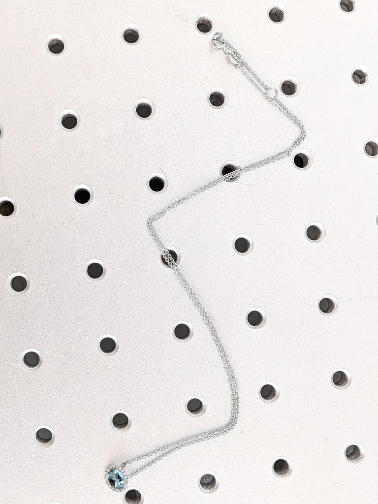 Aquamarine and Diamond Halo Pendant Necklace | 14k 18k White Gold Necklace 1ct Oval cut Aquamarine | Something Blue Wedding Jewelry for Her