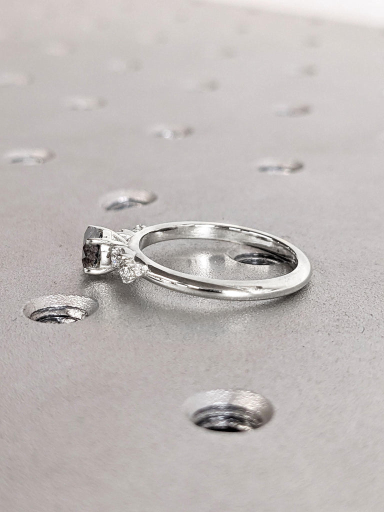 Natural Black Diamond Ring | 1CT, 1.5ct Round Cut Raw Salt and Pepper Diamond Engagement Ring for Women | Snowdrift Lab Diamond Cluster Ring