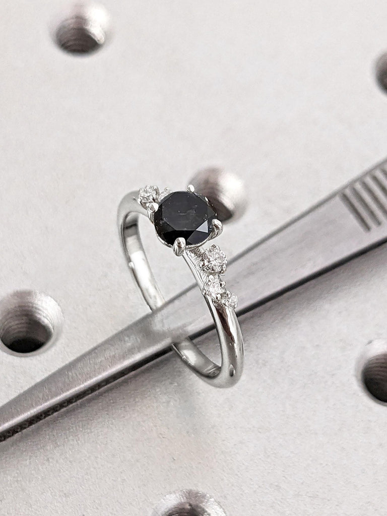 Herkimer Black Diamond Ring | Promise Ring For Her | 1CT, 1.5ct Round Cut Raw Salt and Pepper Diamond Engagement Ring for Women | Snowdrift Diamond Cluster Ring