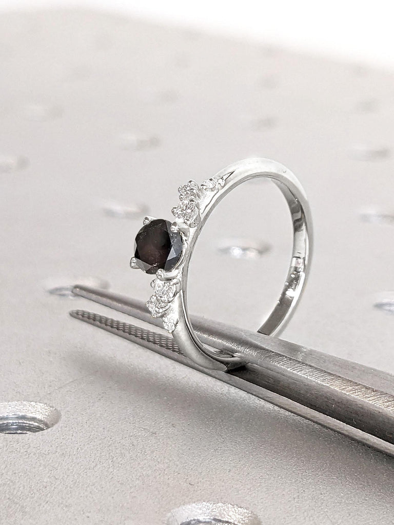 Salt and Pepper Diamond Ring, Custom 0.75 carat Salt and Pepper Diamond Engagement Ring, Grey Diamond Engagement Ring