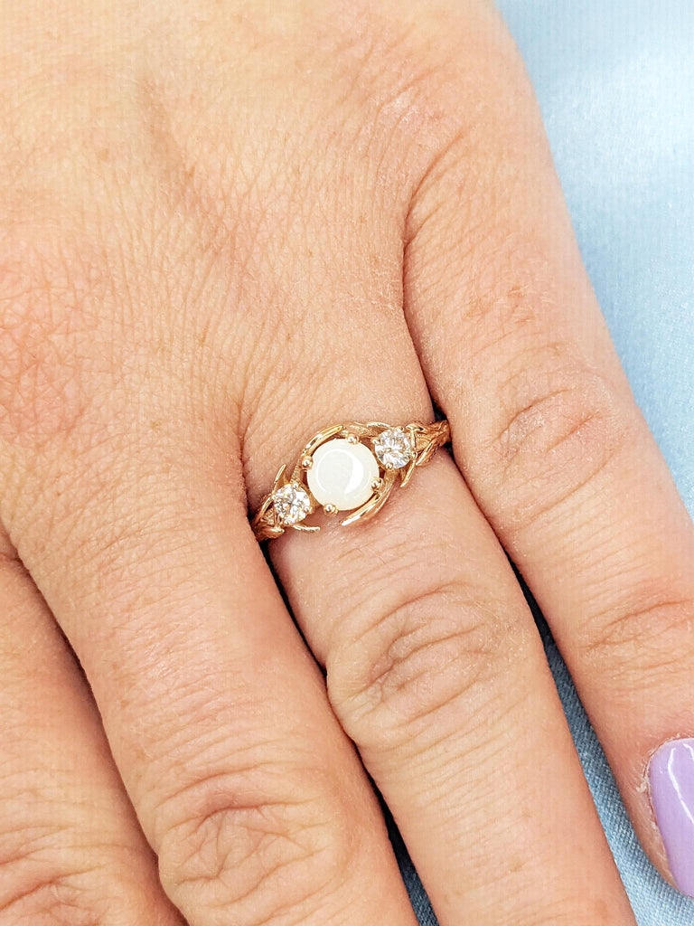 Opal Engagement Ring, Dainty Opal Ring for Women, 18k Rose Gold Opal Ring, White Opal Promise Ring, Vintage Style Ring, Nature Inspired Ring