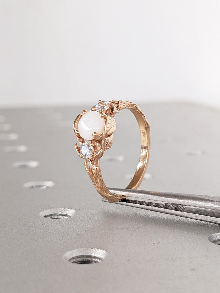 Opal Engagement Ring, Dainty Opal Ring for Women, 18k Rose Gold Opal Ring, White Opal Promise Ring, Vintage Style Ring, Nature Inspired Ring