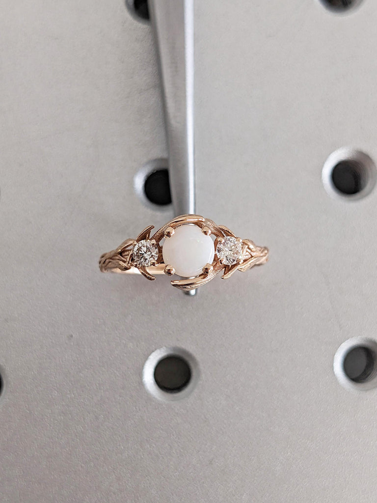Opal Engagement Ring, Dainty Opal Ring for Women, 18k Rose Gold Opal Ring, White Opal Promise Ring, Vintage Style Ring, Nature Inspired Ring