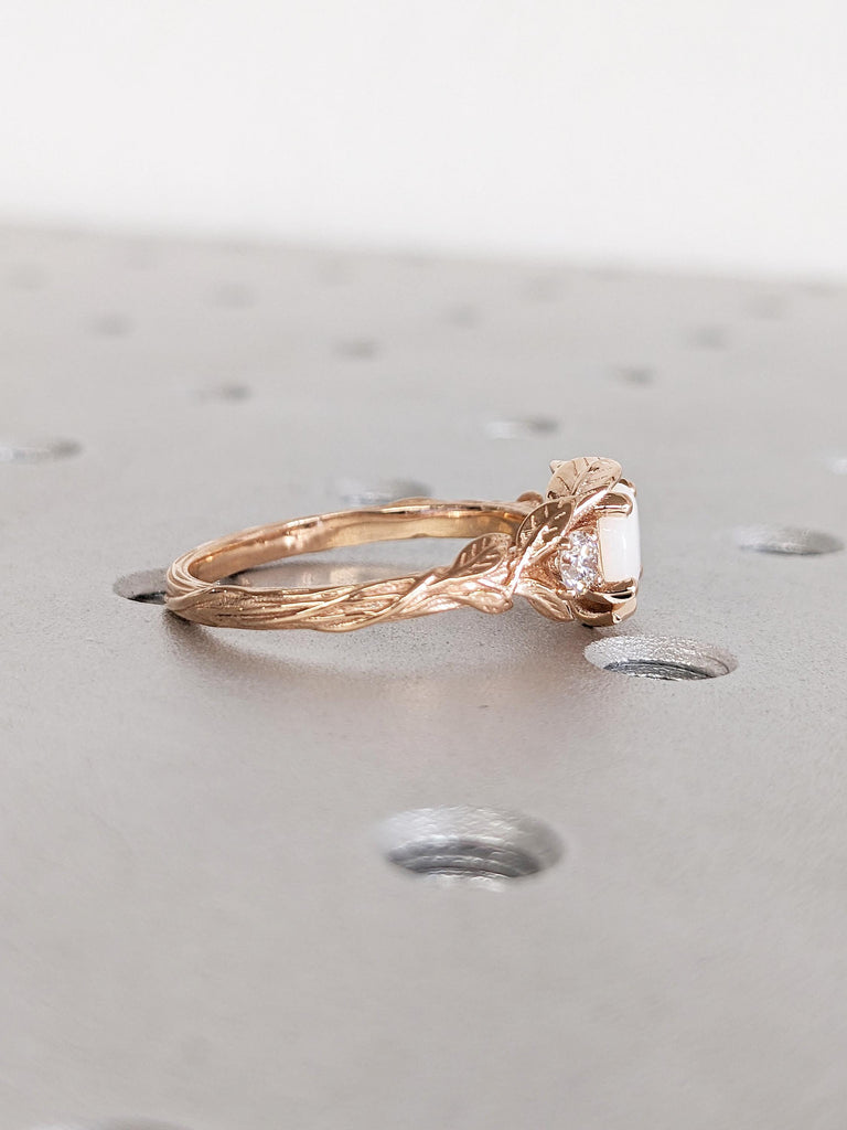 Opal Engagement Ring, Dainty Opal Ring for Women, 18k Rose Gold Opal Ring, White Opal Promise Ring, Vintage Style Ring, Nature Inspired Ring