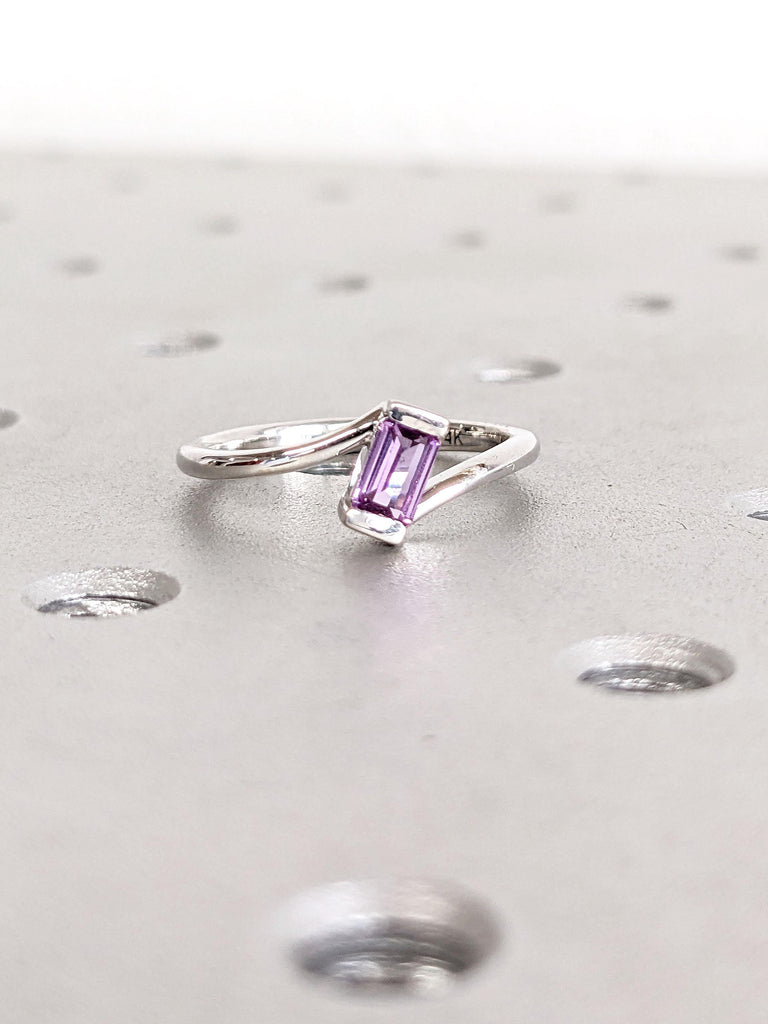 Dainty Alexandrite Ring | Handmade Modern Vintage Ring | 14k Solid White Gold Purple Alexandrite Ring | Women Engagement Ring | Gift for her