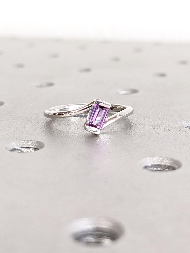 Dainty Alexandrite Ring | Handmade Modern Vintage Ring | 14k Solid White Gold Purple Alexandrite Ring | Women Engagement Ring | Gift for her