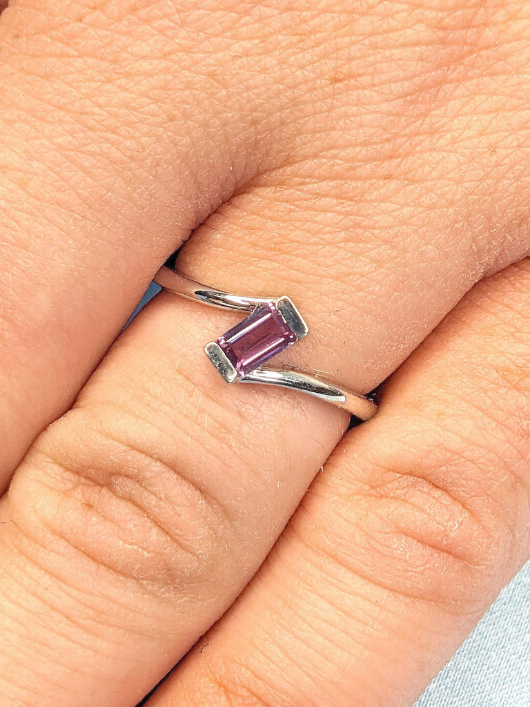 Unique Purple Lab Alexandrite Emerald cut Promise Ring | 14k White Gold Woman Bridal Ring | Minimalist Engagement Ring