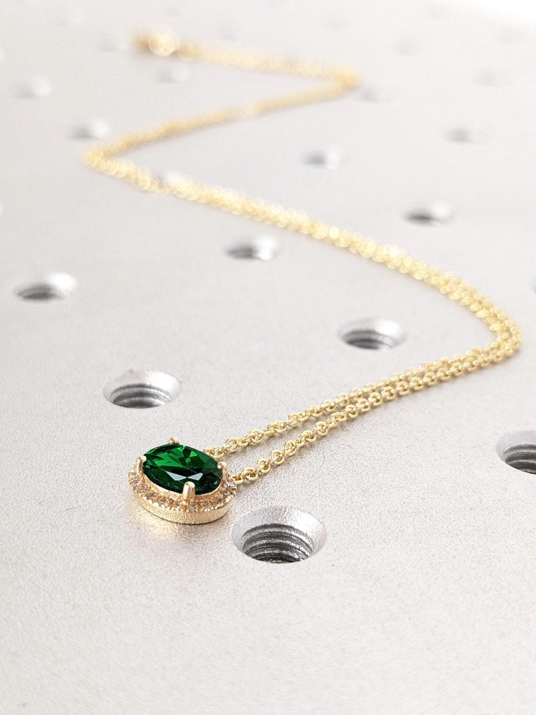 East West Emerald Necklace | 14k 18k Solid Gold Woman Necklace | Delicate Necklace | Dainty Emerald Necklace | May Birthstone Necklace