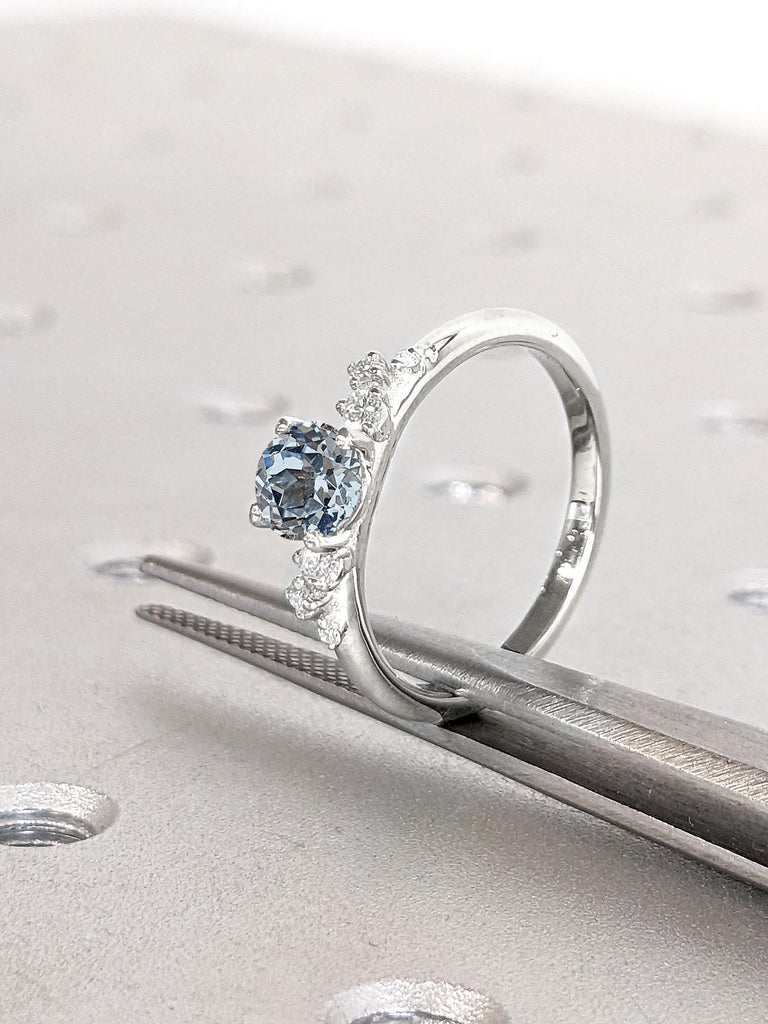 1 Carat Aquamarine Ring, Handmade Ring, Round Cut Ring, 18k White Gold Ring, Beautiful Engagement Ring, Wedding Ring, Promise Ring, Gift For Women
