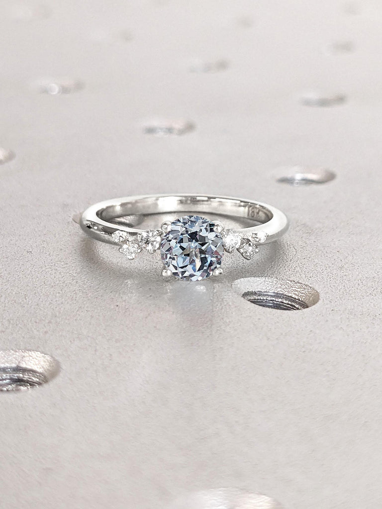 1ct Lab Aquamarine White Gold Engagement Ring | Unique Snowdrift Ring Diamond Cluster Ring | 14k 18k Real Gold Rings for Women