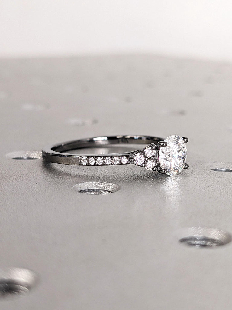 Round Tiny Diamond Eternity Band | Gothic Wedding Ring | Black Engagement Ring | Solid Gold Rings for Women