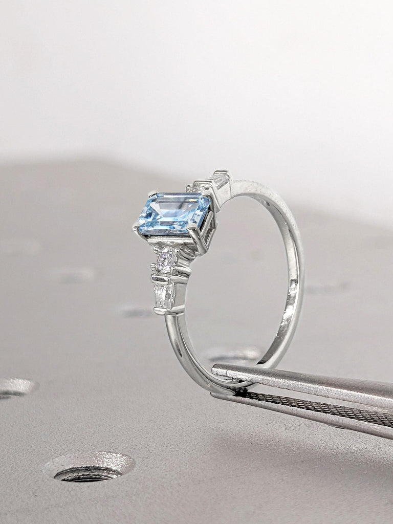 Emerald cut Engagement Ring , 0.5 CT Emerald cut Lab Aquamarine Wedding Anniversary Ring , March Birthstone Ring Birthday Gift for Her Wife Mom Sister
