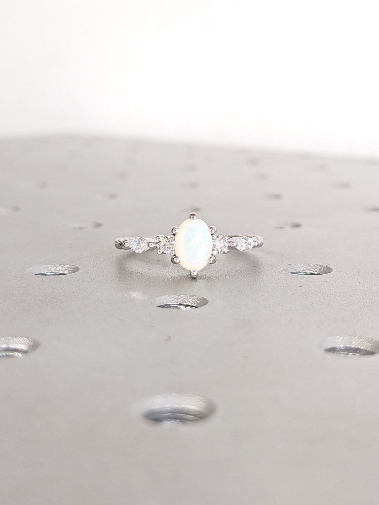 Oval Opal Engagement Ring, 18k Gold Ring, One of a Kind Opal Ring for Women, October Birthstone Ring, Opal and Moissanite Ring, Gift for Her