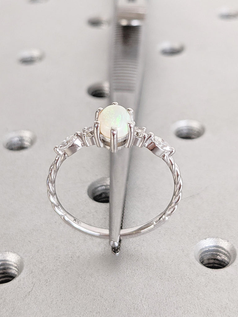 Oval Opal Engagement Ring, 18k Gold Ring, One of a Kind Opal Ring for Women, October Birthstone Ring, Opal and Moissanite Ring, Gift for Her