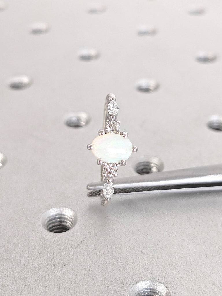 Oval Opal Engagement Ring, 18k Gold Ring, One of a Kind Opal Ring for Women, October Birthstone Ring, Opal and Moissanite Ring, Gift for Her