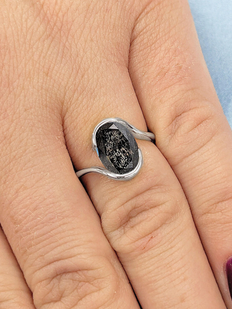 Modern Solitaire Engagement Ring | Oval Engagement Ring | 14k Gold Salt and Pepper Grey Diamond Ring | Yellow Gold Wedding Ring