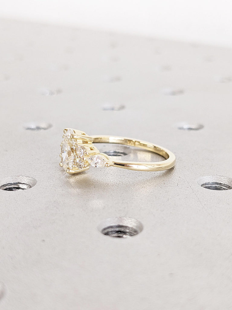 Oval Lab Grown Diamond Ring, Solid Gold Ring, Oval Engagement Ring, Art Deco Lab Diamond Ring, Engagement Gift for Her, Diamond Cluster Ring