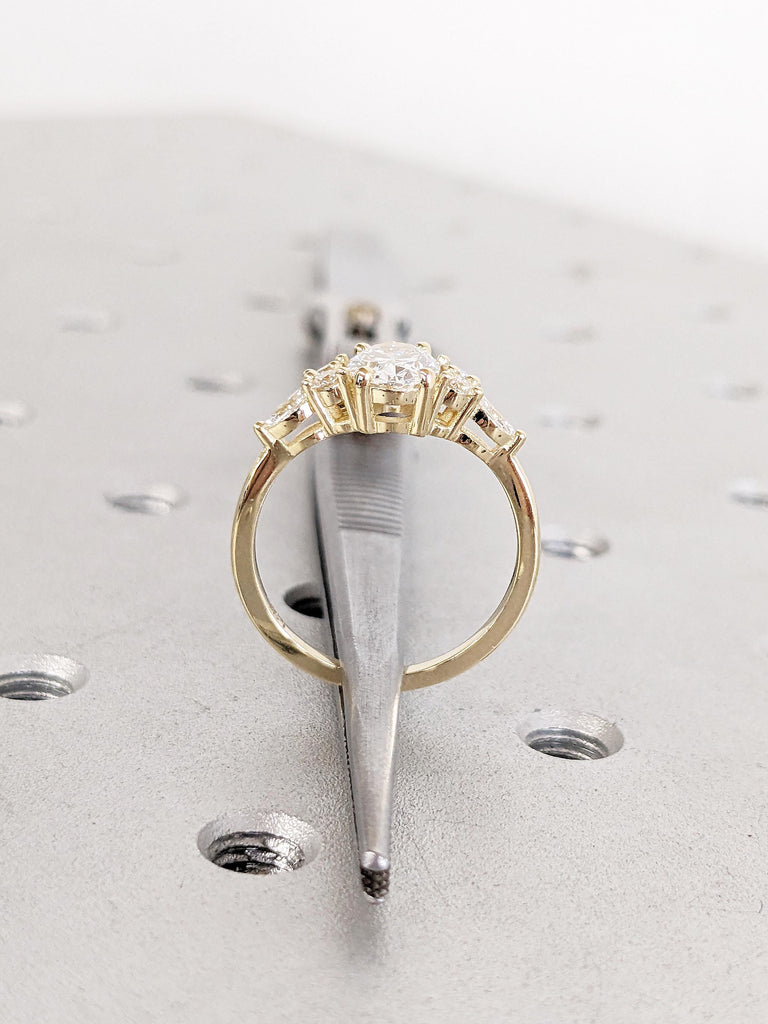 Oval Moissanite Engagement Ring, Dainty 14k Solid Gold Ring, Vintage Moissanite Cluster Ring, Gold Statement Ring, Art Deco Moissanite Ring