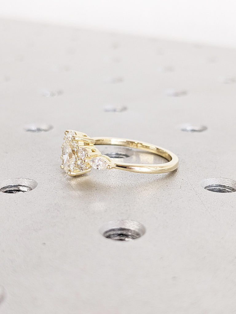 Unique Moissanite Rings, Oval Engagement Ring, Solid Gold Ring, Round and Marquise Cut Diamond Cluster Ring, Gold Promise Ring, Bridal Gift