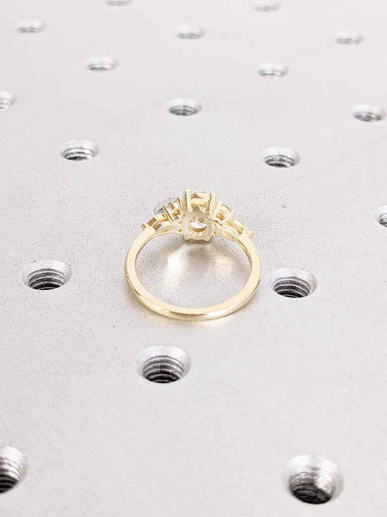 Unique Moissanite Rings, Oval Engagement Ring, Solid Gold Ring, Round and Marquise Cut Diamond Cluster Ring, Gold Promise Ring, Bridal Gift