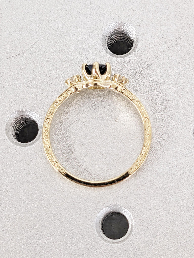 Blue Green Sapphire Engagement Ring, Dainty 14K Solid Gold Ring, Diamond and Peacock Sapphire Ring, Filigree Ring, September Birthstone Ring