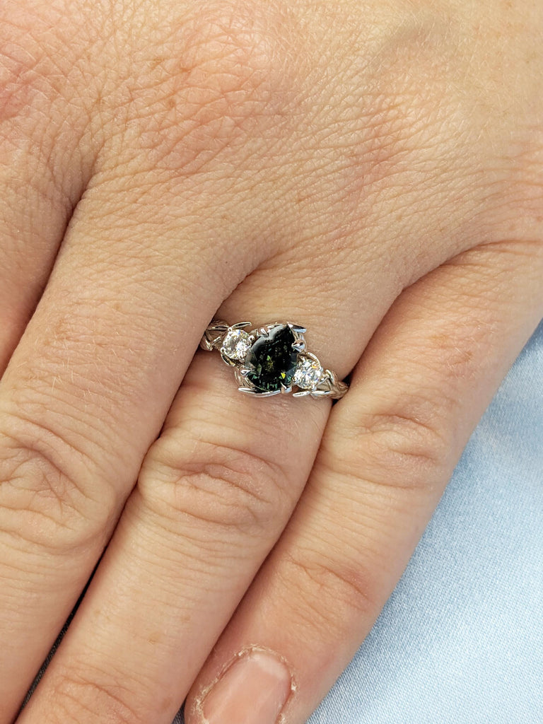 Pear Sapphire Ring, Nature Inspired Ring, 14k White Gold Ring, Montana Sapphire and Diamond Ring, Anniversary Ring, Nature Engagement Ring
