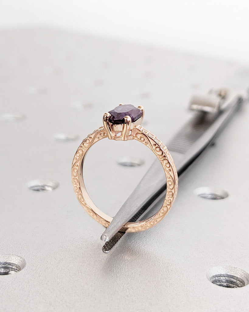 1ct Alexandrite Engagement Ring, Dutch Marquise Alexandrite, Blue Purple Alexandrite June Birthstone, Vintage Rose Gold Promise Ring for Her