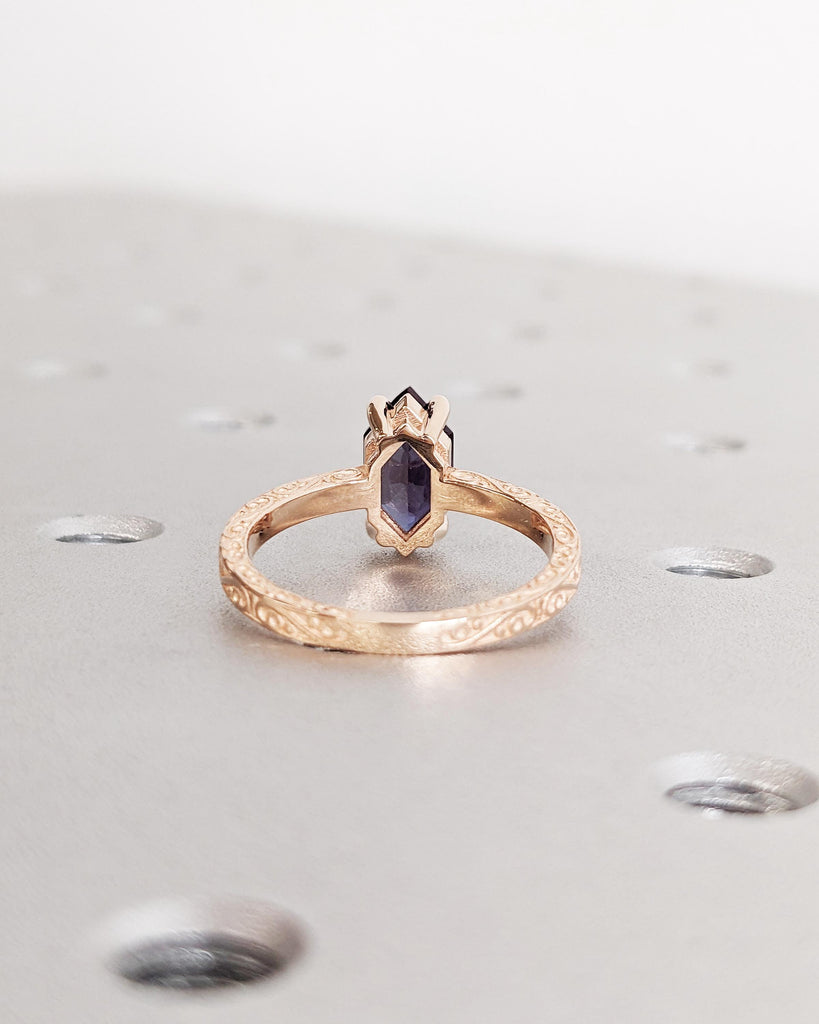 Dutch Marquise Alexandrite Engagement Ring, Color Changing Alexandrite Purple Blue Gemstone Ring, 14K Rose Gold Ring, Promise Ring, Art Deco