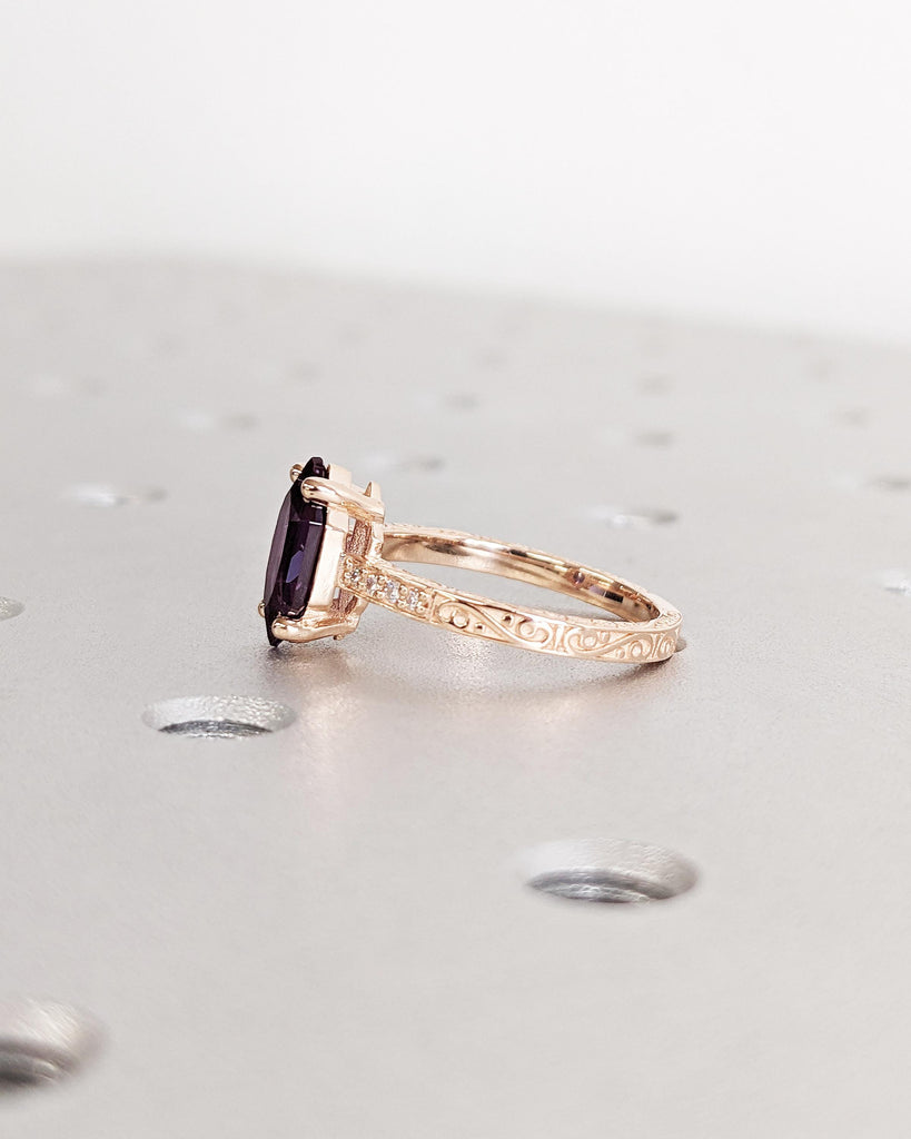 1ct Alexandrite Engagement Ring, Dutch Marquise Alexandrite, Blue Purple Alexandrite June Birthstone, Vintage Rose Gold Promise Ring for Her
