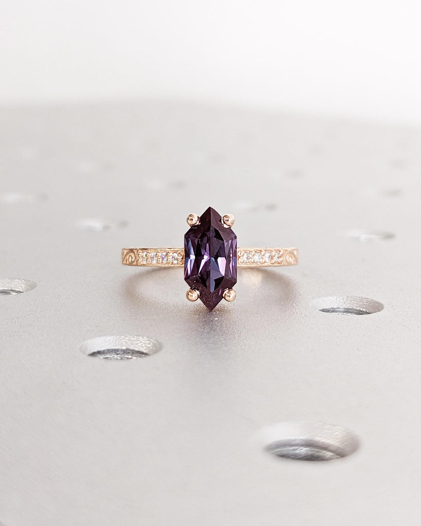 Dutch Marquise Alexandrite Engagement Ring, Color Changing Alexandrite Purple Blue Gemstone Ring, 14K Rose Gold Ring, Promise Ring, Art Deco