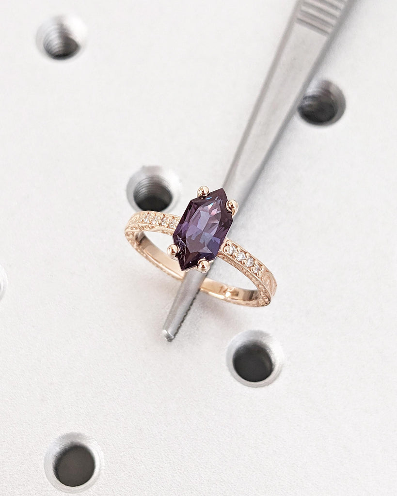 Dutch Marquise Cut Alexandrite Engagement Ring, Color Changing Alexandrite Purple Blue Gemstone Ring, 14K Rose Gold Ring, Promise Ring for Her, Art Deco Ring, Anniversary Gift