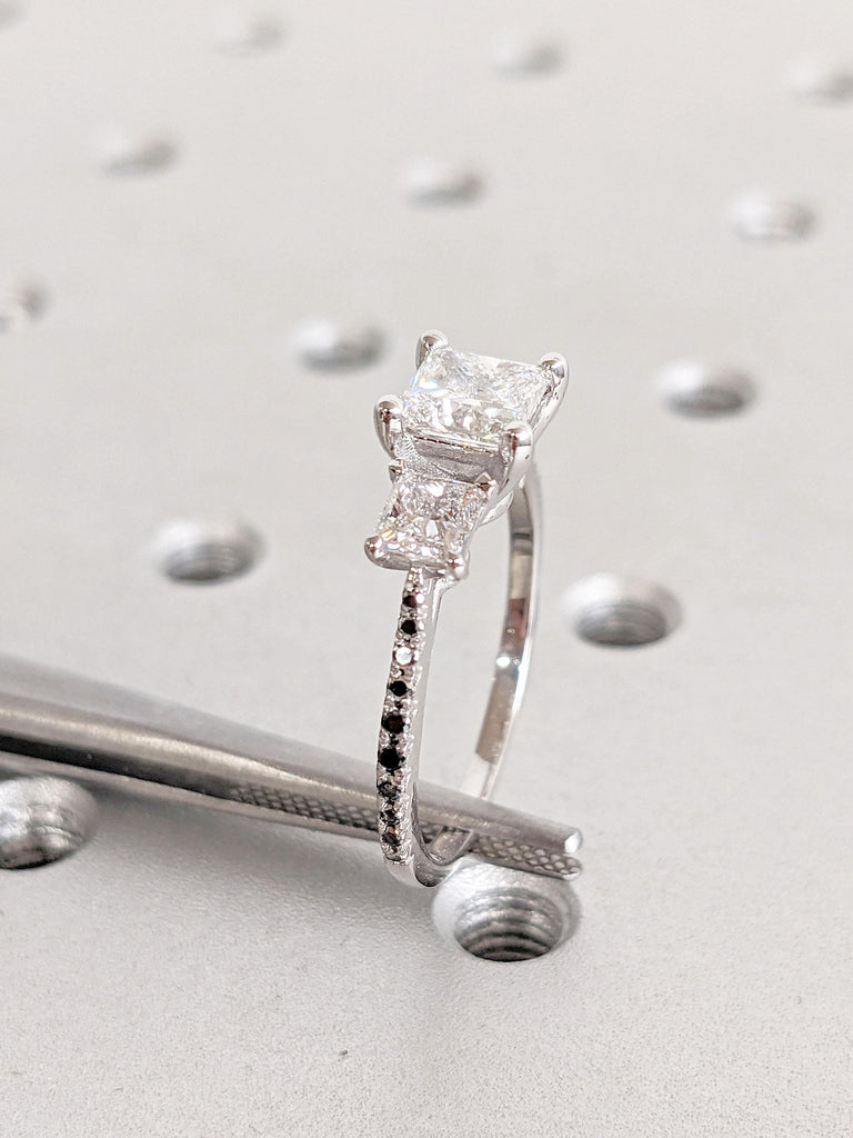 Natural Black Diamond Half Eternity Band | Princess cut Lab Created Diamond Wedding Ring | Dainty Engagement Ring