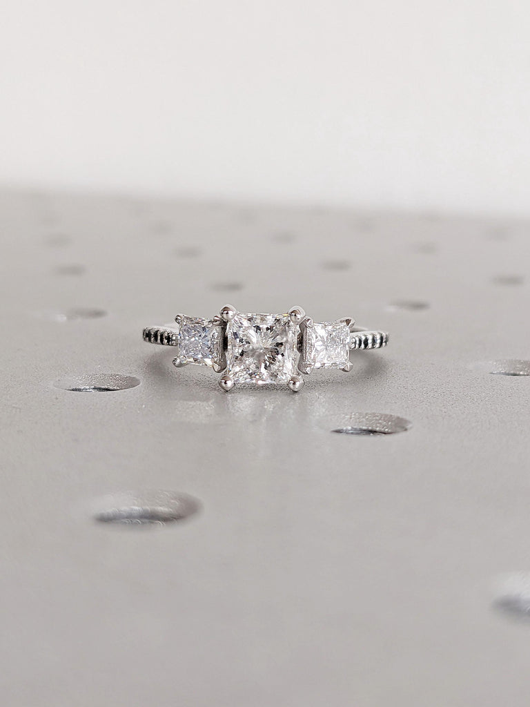 1ct, 2 Carat Lab Grown Diamond Princess Engagement Ring | 14K Solid Gold Promise Ring | Black Diamond Half Eternity Ring | Four-Prong Ring