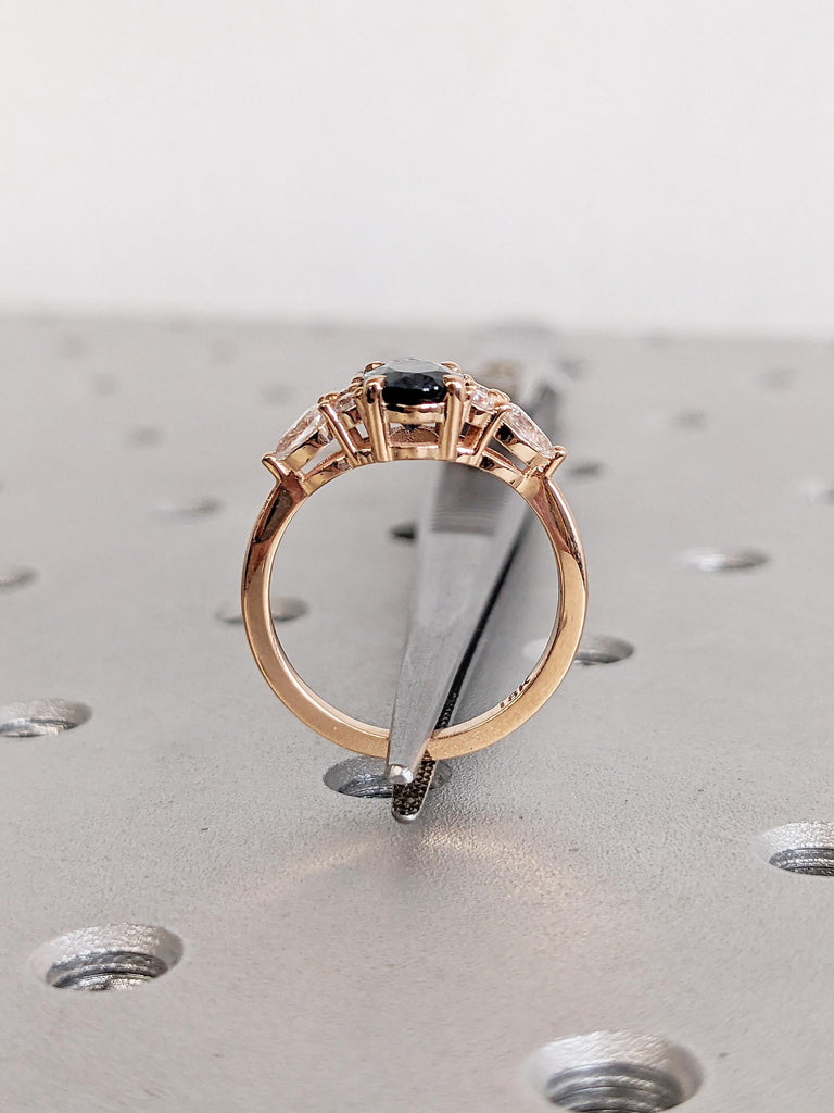 Rose Gold Women Wedding Ring, Blue Green Sapphire Ring, Oval Engagement Ring, Birthstone Ring, Diamond Cluster Ring, Unique Anniversary Ring
