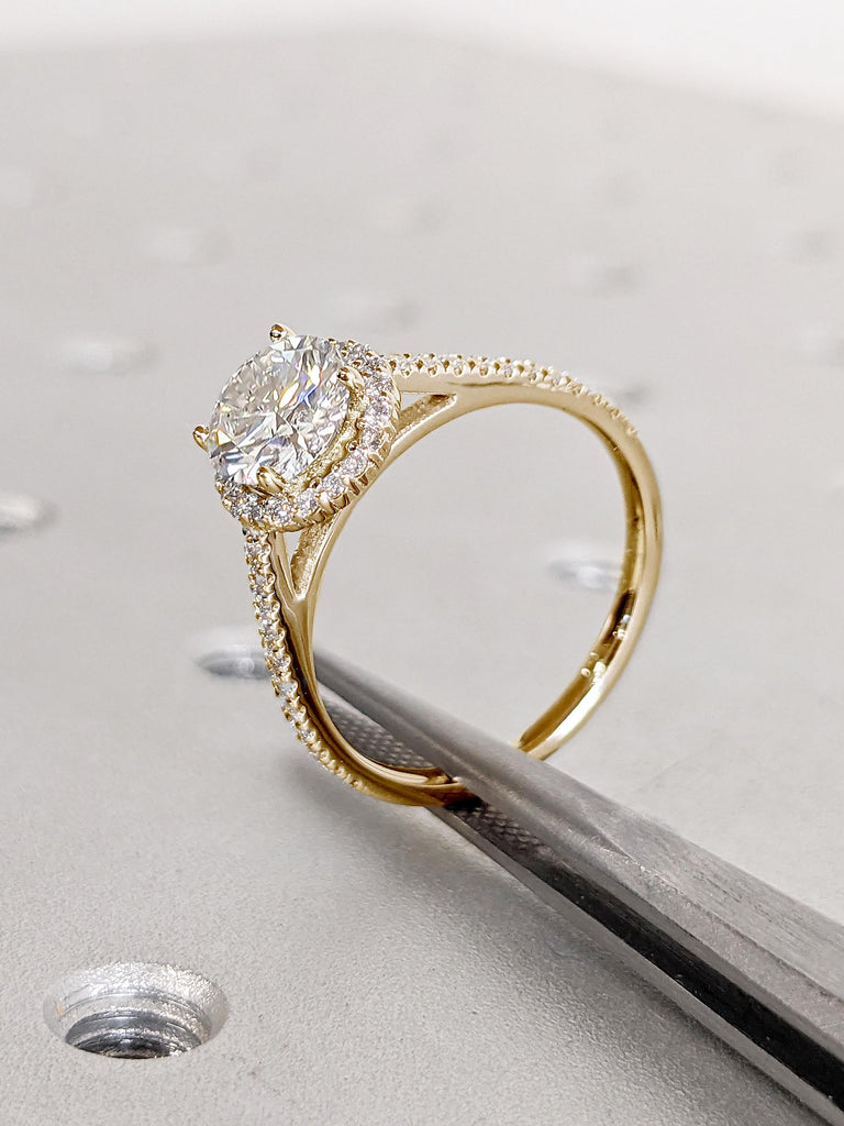 Vintage Engagement Ring, Unique Moissanite Ring, Art Deco Engagement Ring, Moissanite Halo Ring, Half Eternity Anniversary Ring, Bridal Gift
