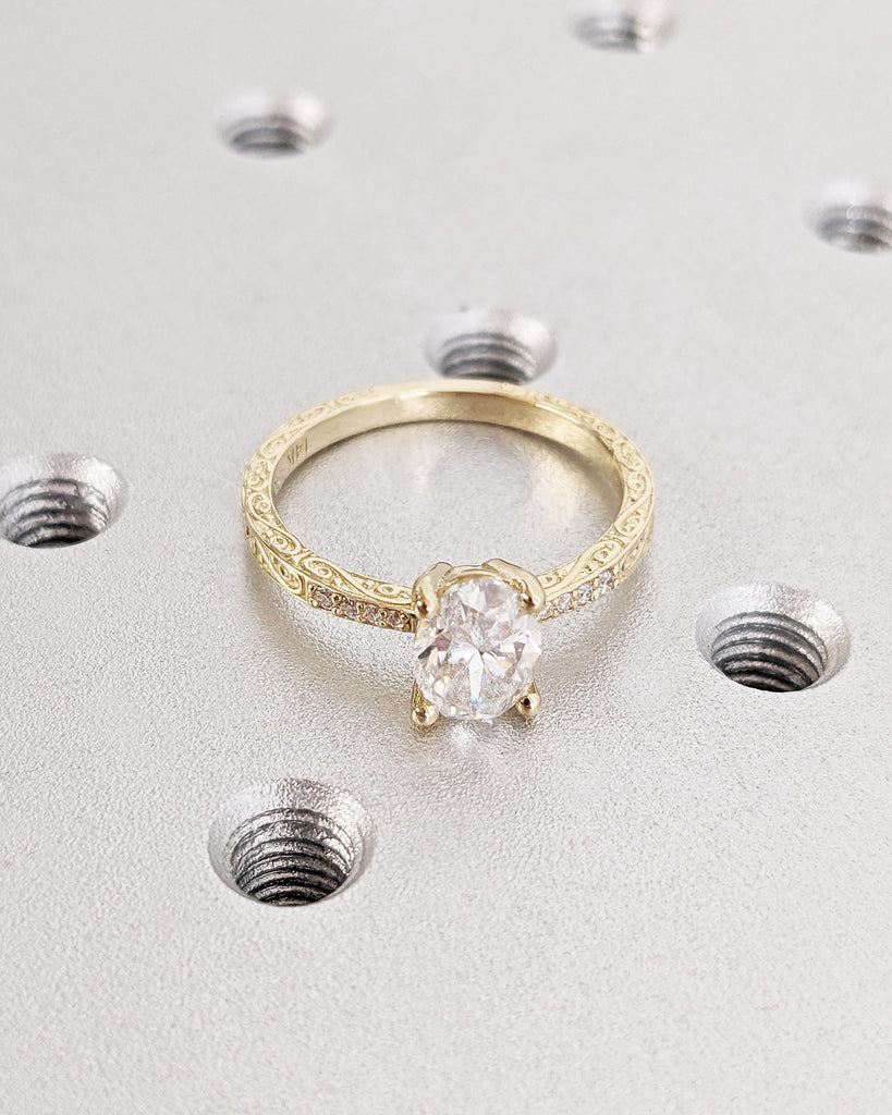 1ct Oval Lab Diamond Ring for Her, 14K Gold Solitaire Lab Grown Diamond Ring, Vintage Oval Engagement Ring, Tapered Band Ring, Tapered Shank