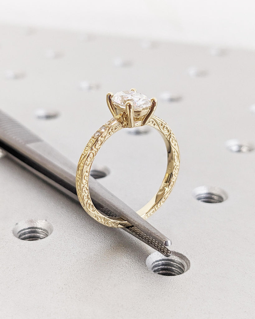 1ct Oval Lab Diamond Ring for Her, 14K Gold Solitaire Lab Grown Diamond Ring, Vintage Oval Engagement Ring, Tapered Band Ring, Tapered Shank