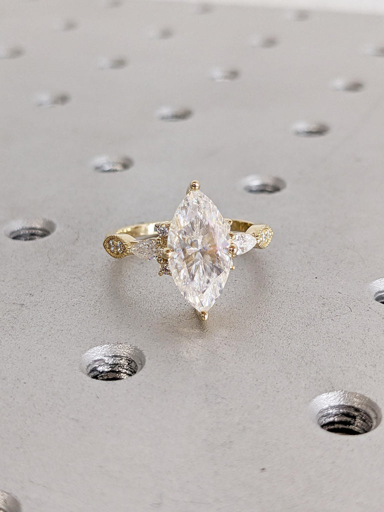 Marquise Moissanite Engagement Ring, Dainty 14k Solid Gold Ring, Art Deco Moissanite Ring, Gold Promise Ring For Her, Unique Gift for Mom