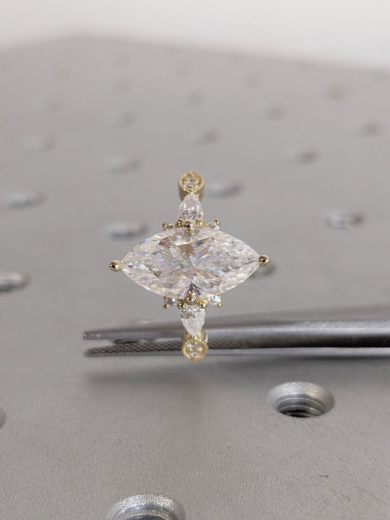 Lab Grown Diamond Ring, Unique Solid Gold Engagement Ring, Marquise Ring, Statement Rings for Women, Lab Created Diamond, Best Gift for Mom