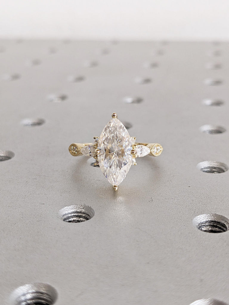 Marquise Moissanite Engagement Ring, Dainty 14k Solid Gold Ring, Art Deco Moissanite Ring, Gold Promise Ring For Her, Unique Gift for Mom