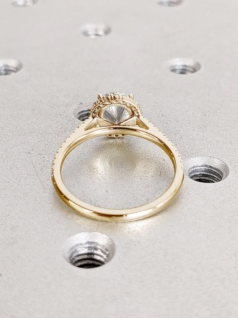 14k Yellow Gold Engagement Ring, Halo Lab Diamond Ring, 1ct Lab Grown Diamond Eternity Ring, Personalized Jewelry, Birthday Gifts for Her