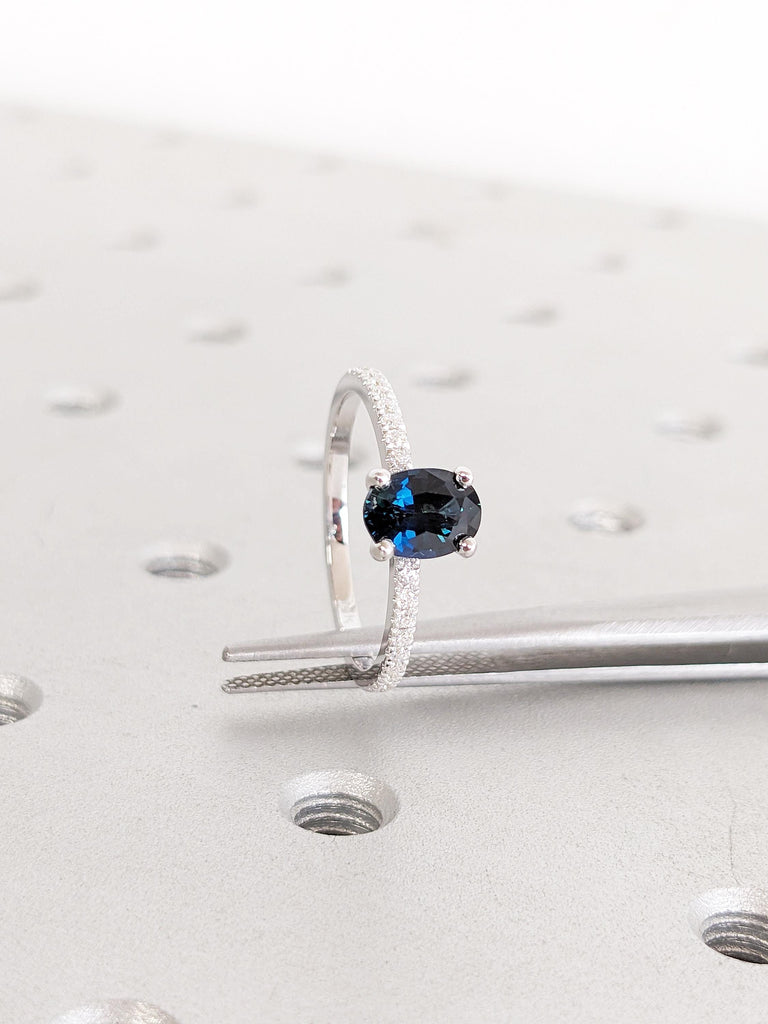 Oval Blue Green Sapphire Ring