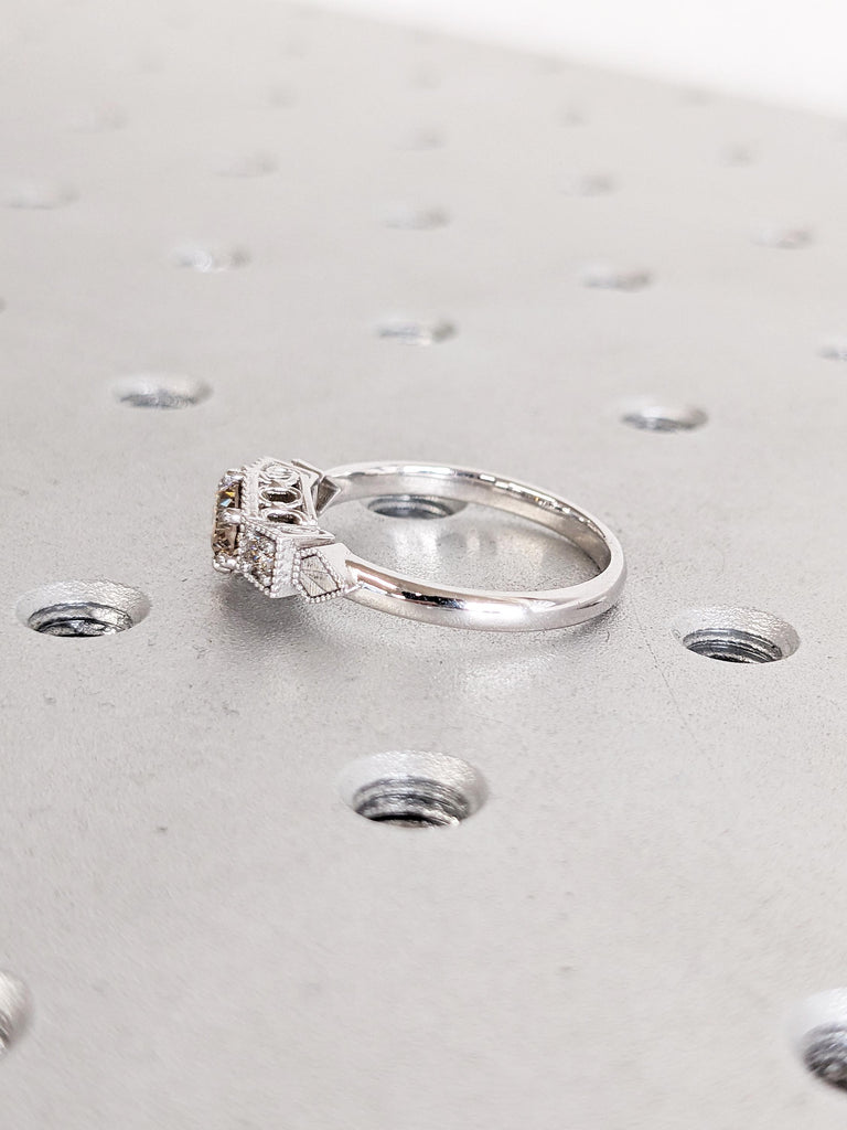 Vintage Champagne Diamond Ring, 14k Gold Engagement Ring, Unique Bridal Ring, Art Deco Diamond Ring, Promise Ring for Her, Anniversary Gift