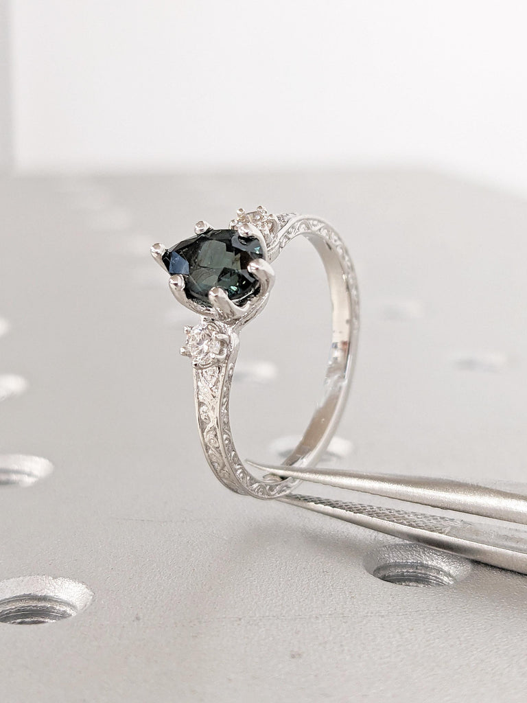 Pear Teal Sapphire Engagement Ring