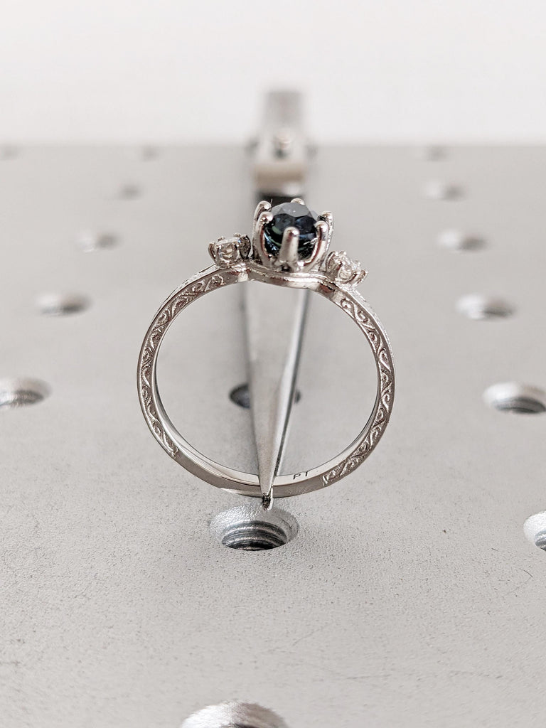 Filigree Platinum Ring, Pear Engagement Ring, Peacock Sapphire Wedding Ring, Vintage Ring, Unique Blue Green Sapphire Ring, Engagement Gift