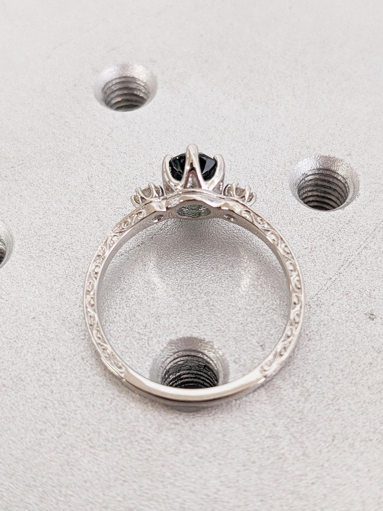 Filigree Platinum Ring, Pear Engagement Ring, Peacock Sapphire Wedding Ring, Vintage Ring, Unique Blue Green Sapphire Ring, Engagement Gift