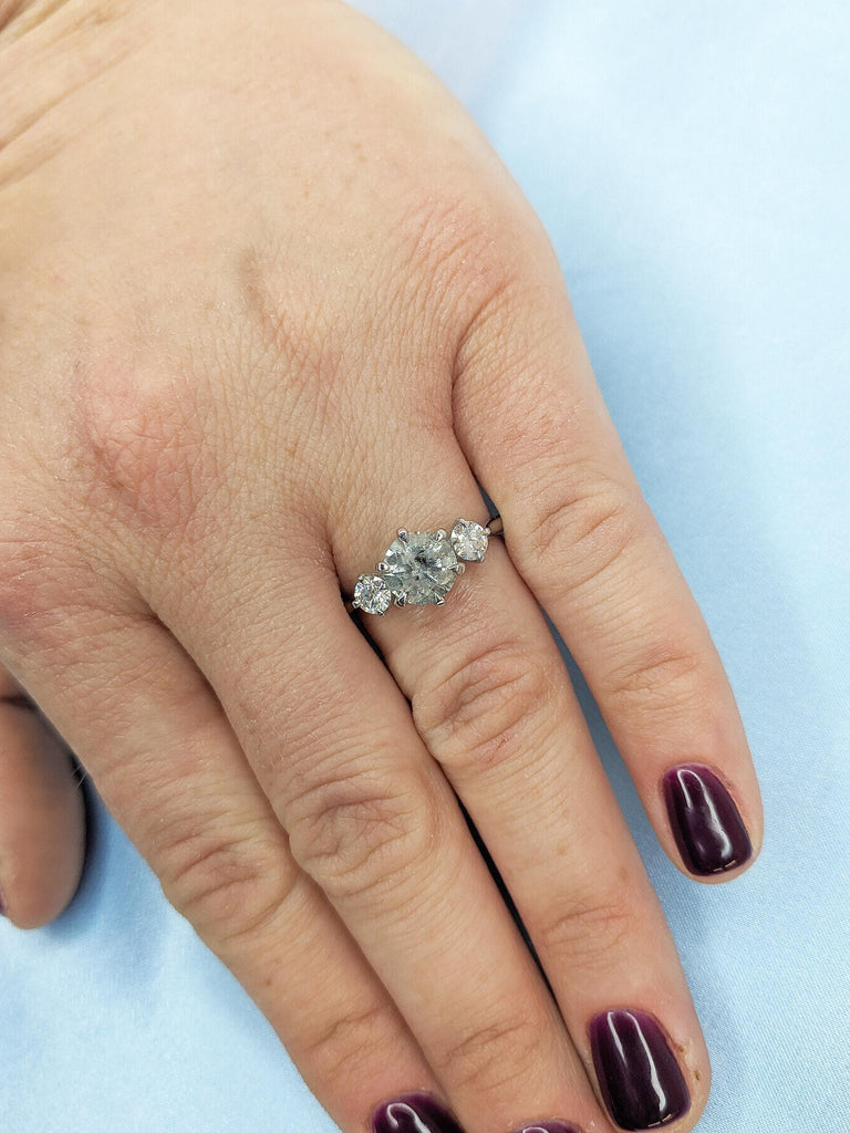 Unique Wedding Rings for Women, Salt and Pepper Diamond Engagement Ring, Polished Ring, Dainty Platinum Ring, Gift for Wife, Handmade Ring