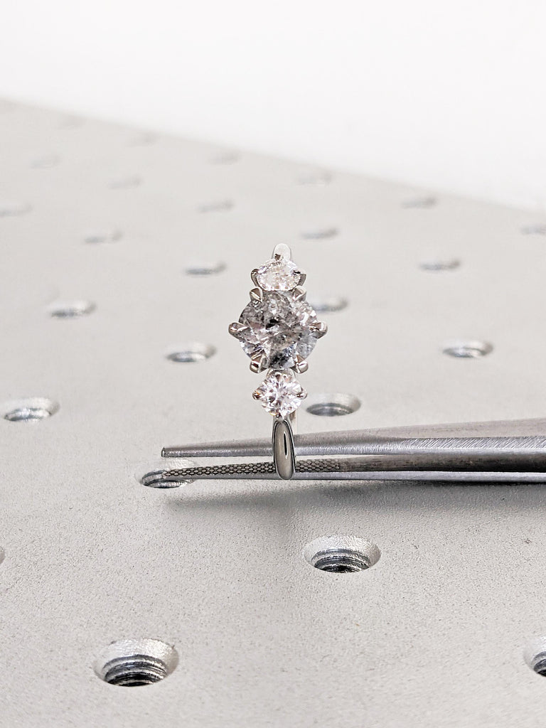 Unique Wedding Rings for Women, Salt and Pepper Diamond Engagement Ring, Polished Ring, Dainty Platinum Ring, Gift for Wife, Handmade Ring