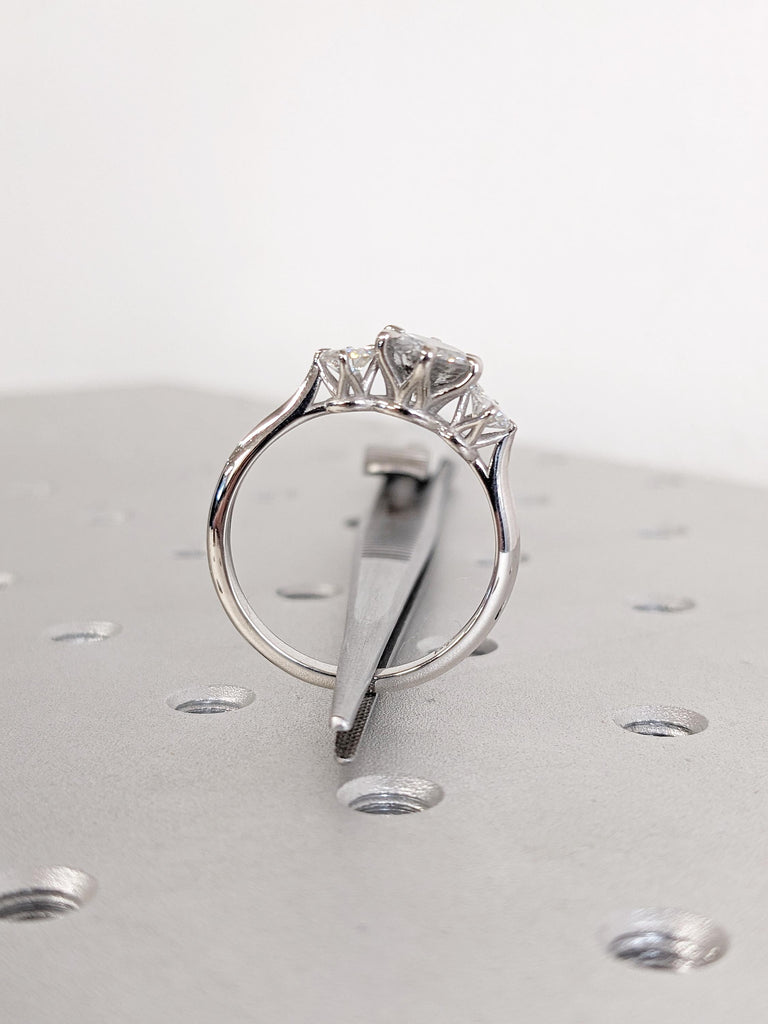 Unique Wedding Rings for Women, Salt and Pepper Diamond Engagement Ring, Polished Ring, Dainty Platinum Ring, Gift for Wife, Handmade Ring