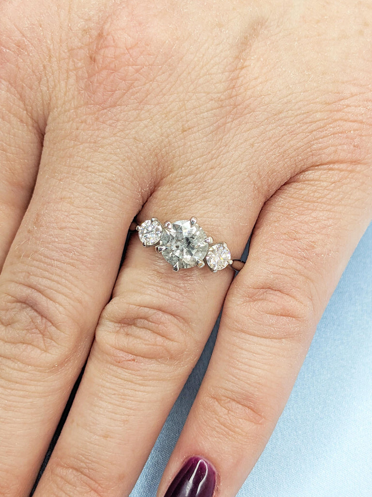 Unique Wedding Rings for Women, Salt and Pepper Diamond Engagement Ring, Polished Ring, Dainty Platinum Ring, Gift for Wife, Handmade Ring